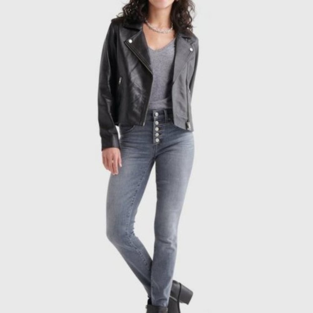 NWT Slate Grey Lucky Brand Moto Leather Jacket - Picture 2 of 6